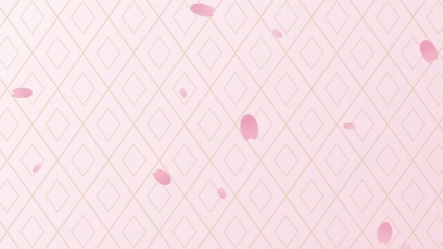 淡い桃色に金の菱文と桃の花びらが舞うひな祭りの背景