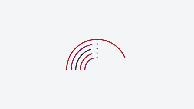 Animated flat rainbow arc icon in a minimal vector style, red and crimson on a bright light background. Smooth 4K seamless loop with the symbol isolated in the centre of the frame, leaving room for te