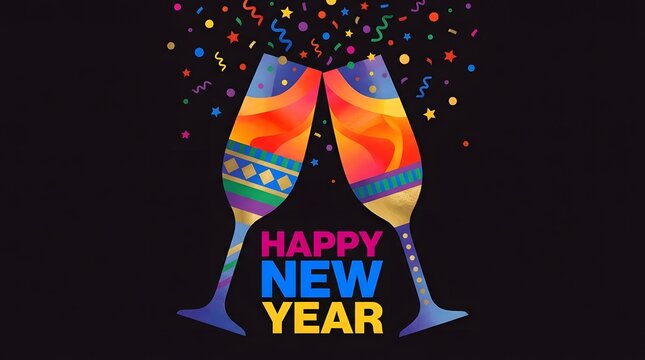 A vibrant new year celebration cheers to fresh beginnings and sparkling moments with loved ones