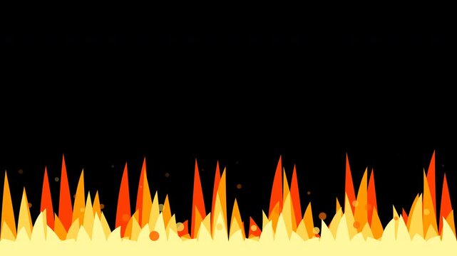 cartoon fire flame animation glowing with burning orange embers along lower border on black background
