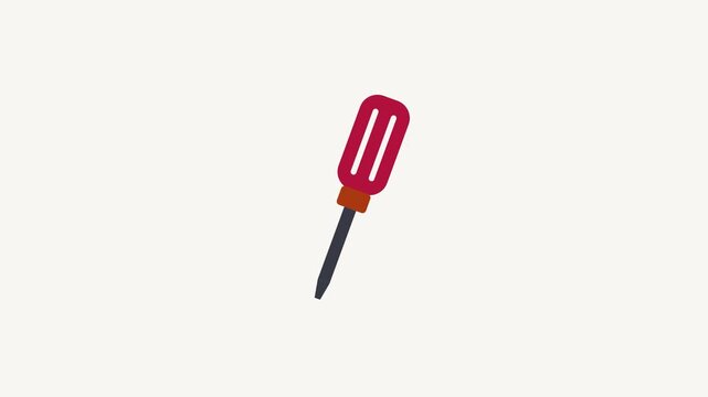 Seamless 4K looping animation of a flat screwdriver icon in red and crimson, centred on a clean light background with plenty of copy space. Simple two tone vector shapes and smooth motion. Horizontal 