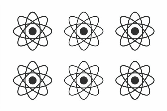 Six atomic particle illustrations with transparent background for scientific use