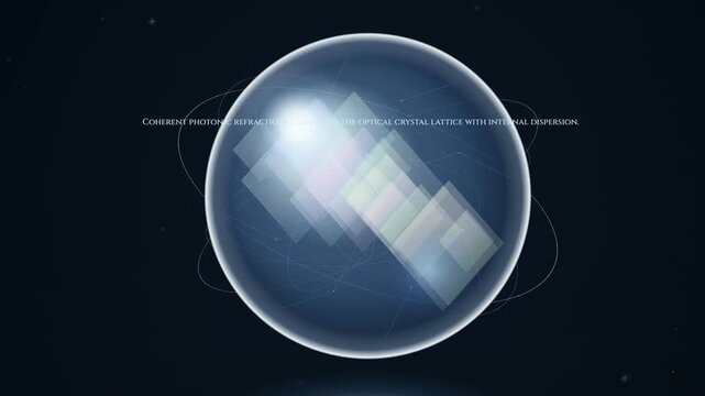 Futuristic abstract animation morphing an optical crystal sphere into a smartphone, encrypted credit cards, VR headset, glowing telemetry nodes, and a star shaped geometric resonance
