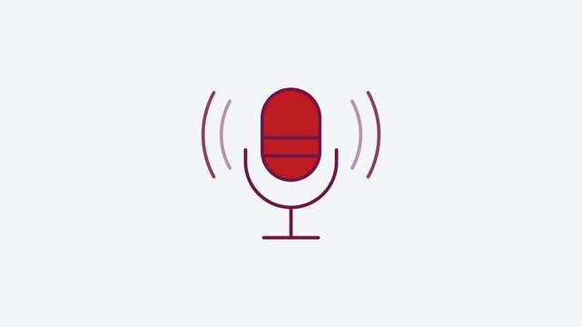 Animated flat studio microphone icon in a minimal vector style, red and crimson on a bright light background. Smooth 4K seamless loop with the symbol isolated in the centre of the frame, leaving room 