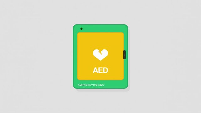 Animated AED device icon emergency medical equipment health safety saving lives