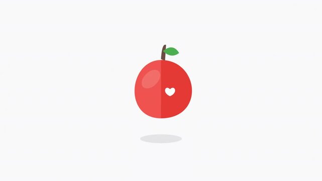 Animated Red Apple with Heart Icon Bouncing and Pulsing
