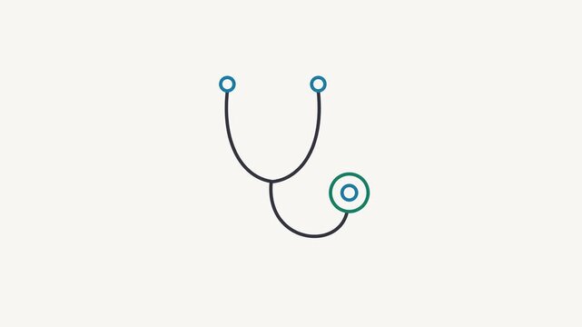Animated flat stethoscope icon in a minimal vector style, blue and azure on a bright light background. Smooth 4K seamless loop with the symbol isolated in the centre of the frame, leaving room for tex