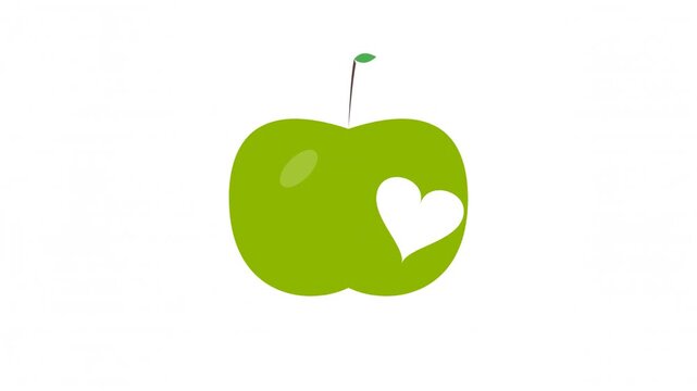 Green Apple with Heart Icon Animation Healthy Food Concept Simple Graphic