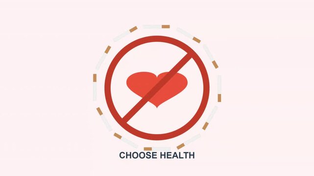 Stop Heart Disease Choose Health No Bad Habits Red Heart Icon Animation