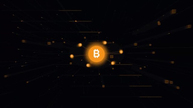 Abstract Bitcoin Network Animation Digital Currency Connection and Blockchain Glow