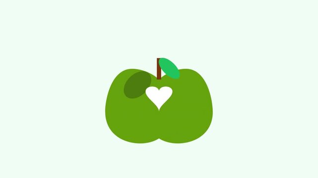 Green Apple with Heart Icon Animation Healthy Food and Love Concept