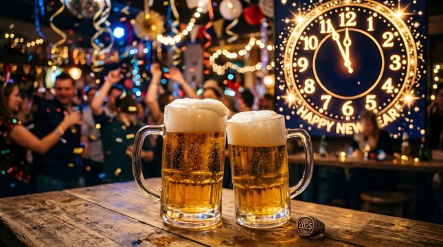 Celebrating the new year with friends cheers and refreshing beverages in a vibrant atmosphere