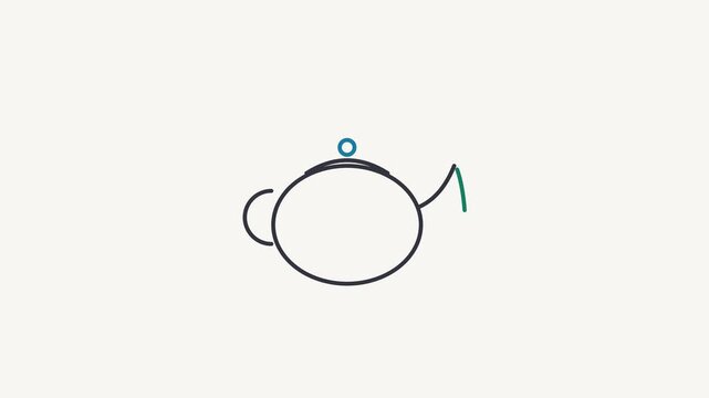 Seamless 4K looping animation of a flat tea pot icon in fresh green, centred on a clean light background with plenty of copy space. Simple two tone vector shapes and smooth motion. Horizontal 16:9 wid