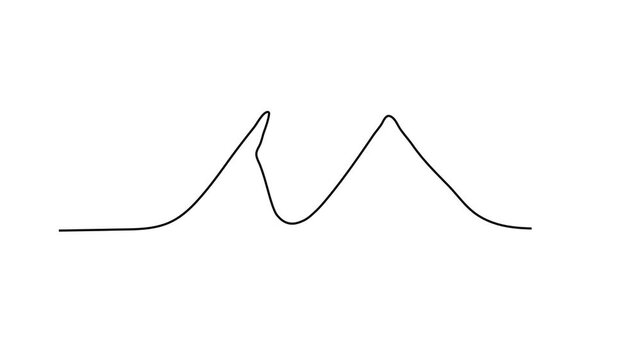 Continuous One Line Drawing Animation of Mountain Peaks, Minimalist Mountain Range Landscape Outline Motion Graphic on White Background