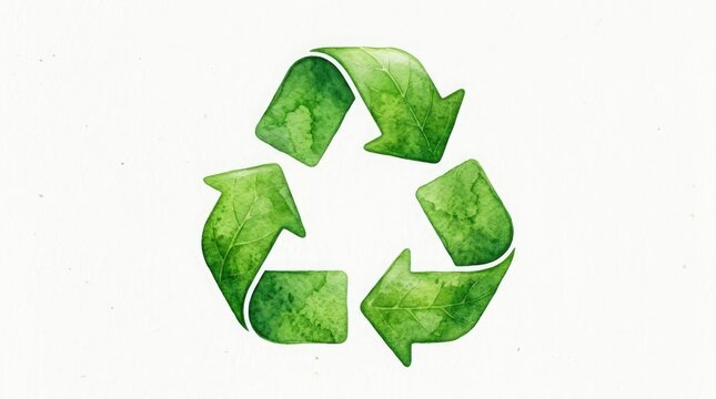 A beautiful watercolor illustration depicts the global recycling symbol representing a commitment to environmental sustainability and resource conservation efforts