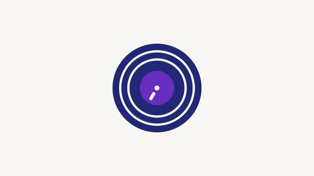 Seamless 4K looping animation of a flat vinyl record icon in blue and azure, centred on a clean light background with plenty of copy space. Simple two tone vector shapes and smooth motion. Horizontal 
