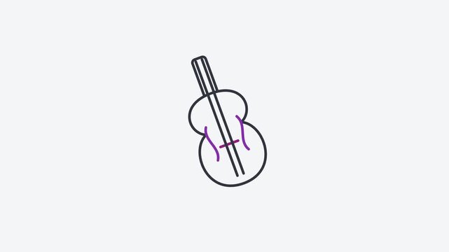 Animated flat violin icon in a minimal vector style, purple and violet on a bright light background. Smooth 4K seamless loop with the symbol isolated in the centre of the frame, leaving room for text.