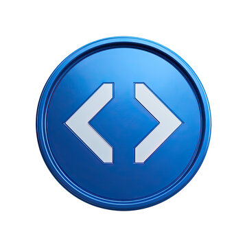 Blue circle button with angle bracket symbols for coding and development isolated on transparent background