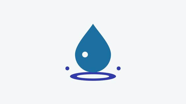 Animated flat water drop icon in a minimal vector style, blue and azure on a bright light background. Smooth 4K seamless loop with the symbol isolated in the centre of the frame, leaving room for text