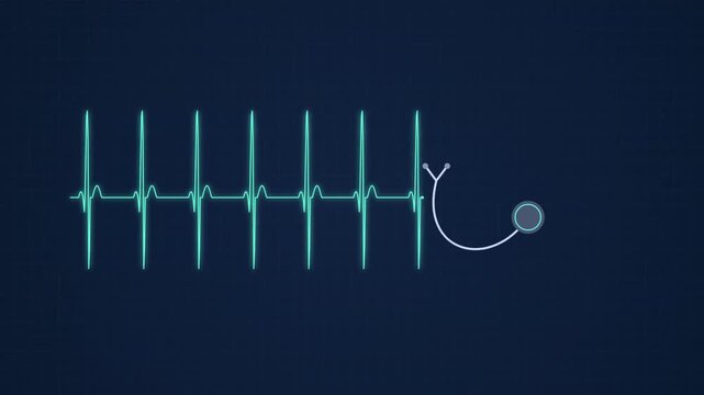 Abstract Heartbeat ECG Line Animation on Dark Blue Background