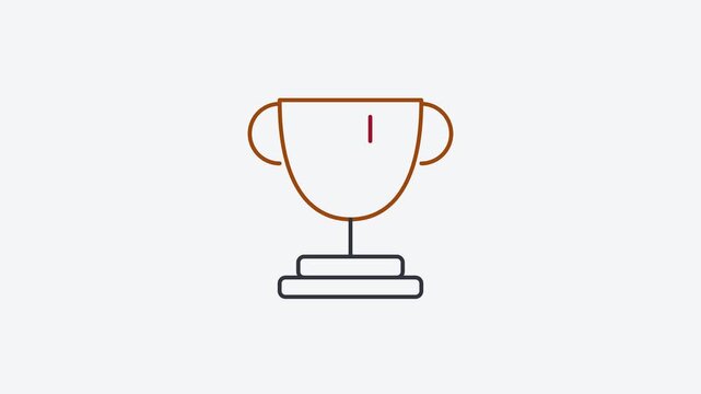 Seamless 4K looping animation of a flat winner trophy icon in orange and amber, centred on a clean light background with plenty of copy space. Simple two tone vector shapes and smooth motion. Horizont