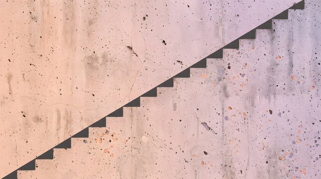 Pink concrete wall staircase, Diagonal steps ascending upward, Growth progress success concept, Minimalist rough texture background