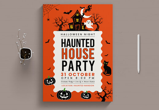 Halloween Party Flyer Template with Spooky Horror Design