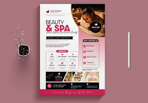 Beauty Spa Flyer Template for Skincare and Wellness Services