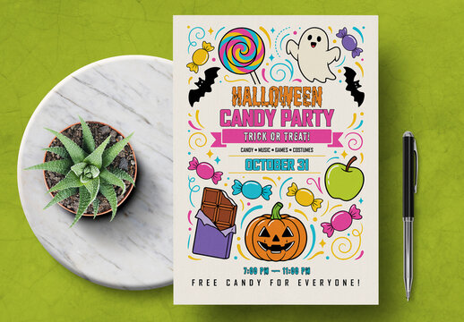 Halloween Candy Party Flyer Template with Spooky Celebration Design