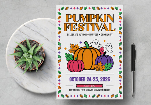 Pumpkin Festival Flyer Template for Autumn Harvest Celebration