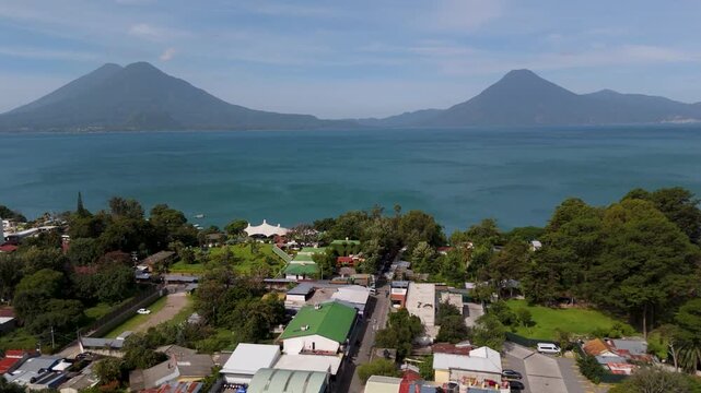 Aerial View of Lake Atitlan and Volcanoes from Panajachel Guatemala
