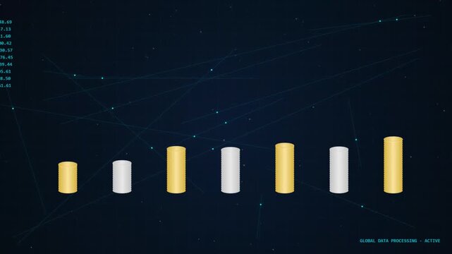 Animated Bar Chart Data Visualization 3D Cylinders Growing Up and Down Dark Blue Background