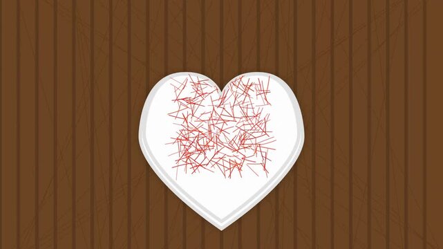 Animated Heart Shape with Abstract Red Lines on Wood Grain Background
