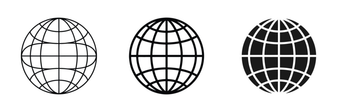 globe grid icon set for global network, internet, business, communication, and web