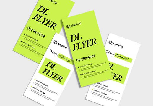 Scattered DL Flyer Mockup on Solid Background