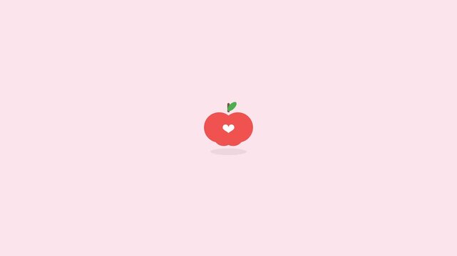 Cute Animated Apple with Heart Icon Simple Motion Graphic