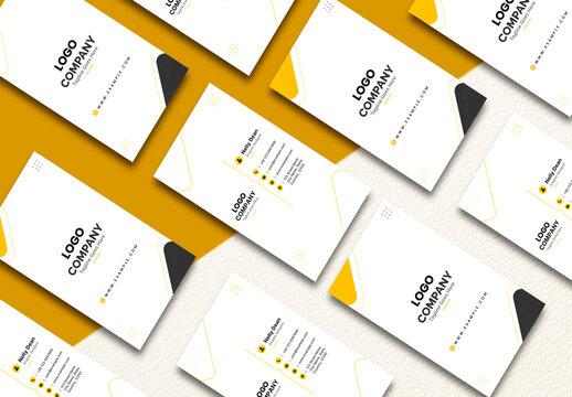 Vertical Business Card Grid Mockup on Split Yellow Background