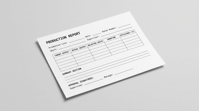 Production report form template for manufacturing and industry workspace.