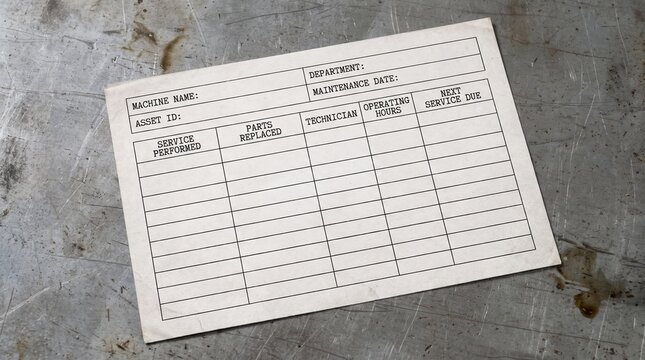 Industrial maintenance log sheet on factory workshop floor.