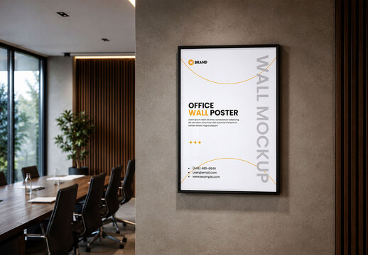 Vertical poster Mockup in Office Interior
