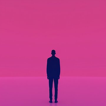 Man standing against pink background
