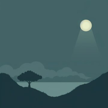 Full moon over dark landscape