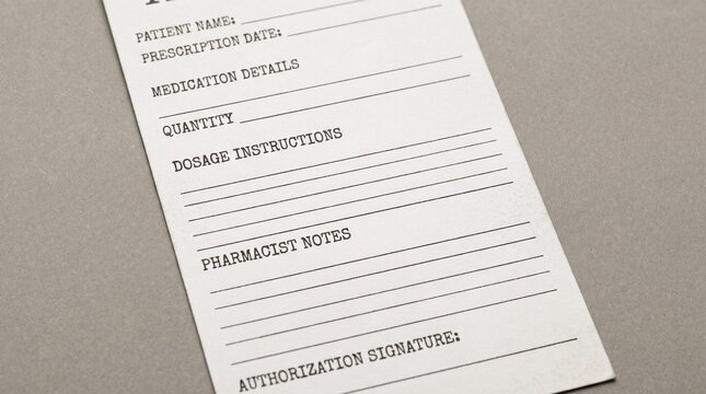 Medical prescription form paper template on grey background.