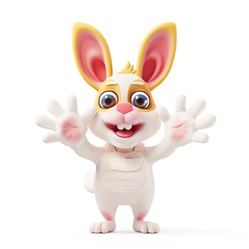 Cute cartoon rabbit waving hands
