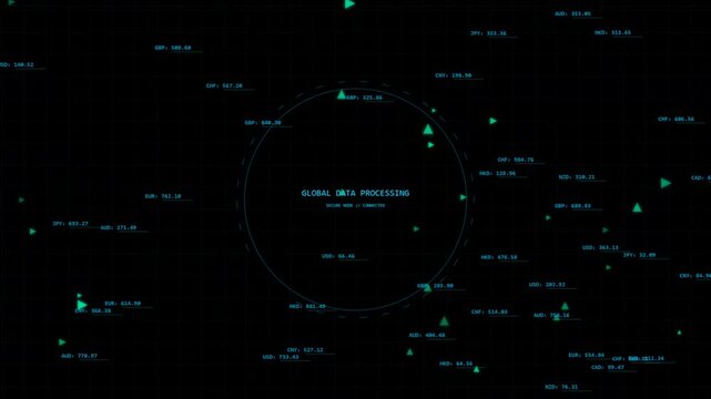 Futuristic Global Data Processing Network HUD Interface Digital Data Flow Animation