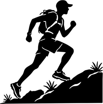 trail runner running uphill silhouette 