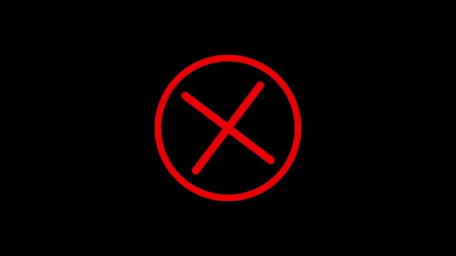 Red crossmark on red circle with black background. Futuristic red crossmark inside circle with dark background.