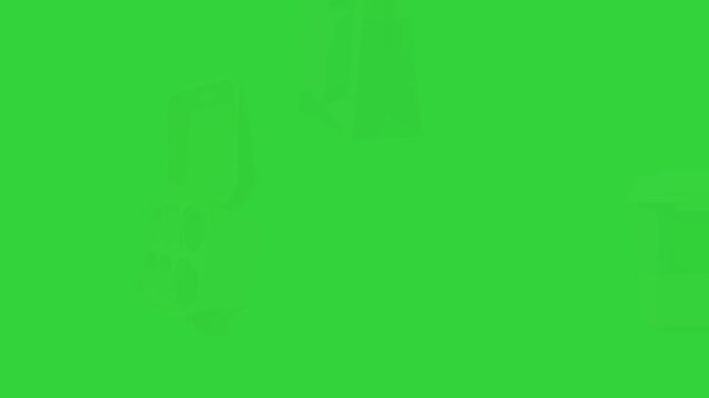 Three different types of packaging and containers for e-commerce and food delivery on a green screen background
