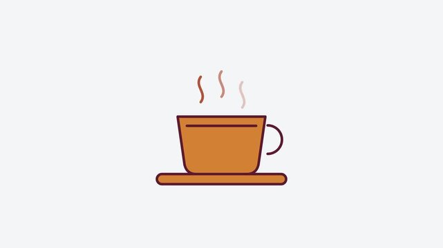 Animated flat coffee cup icon in a minimal vector style, orange and amber on a bright light background. Smooth 4K seamless loop with the symbol isolated in the centre of the frame, leaving room for te