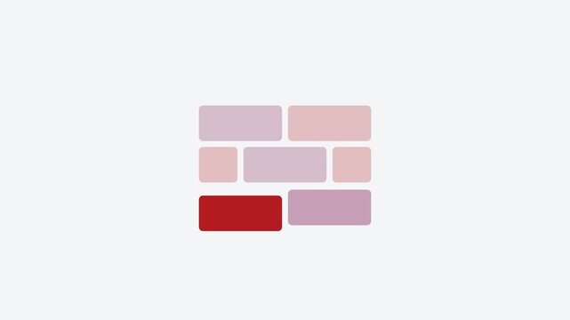 Seamless 4K looping animation of a flat brick firewall icon in purple and violet, centred on a clean light background with plenty of copy space. Simple two tone vector shapes and smooth motion. Horizo